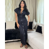 robe en jeans avec revers côté fermeture éclair mode rides taille mince robe élégante