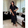Robe mi-longue boutonnée en lin à rayures