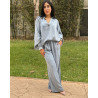 Ensemble en tencel tunique à manches bouffantes , pantalon large avec cordon de serrage